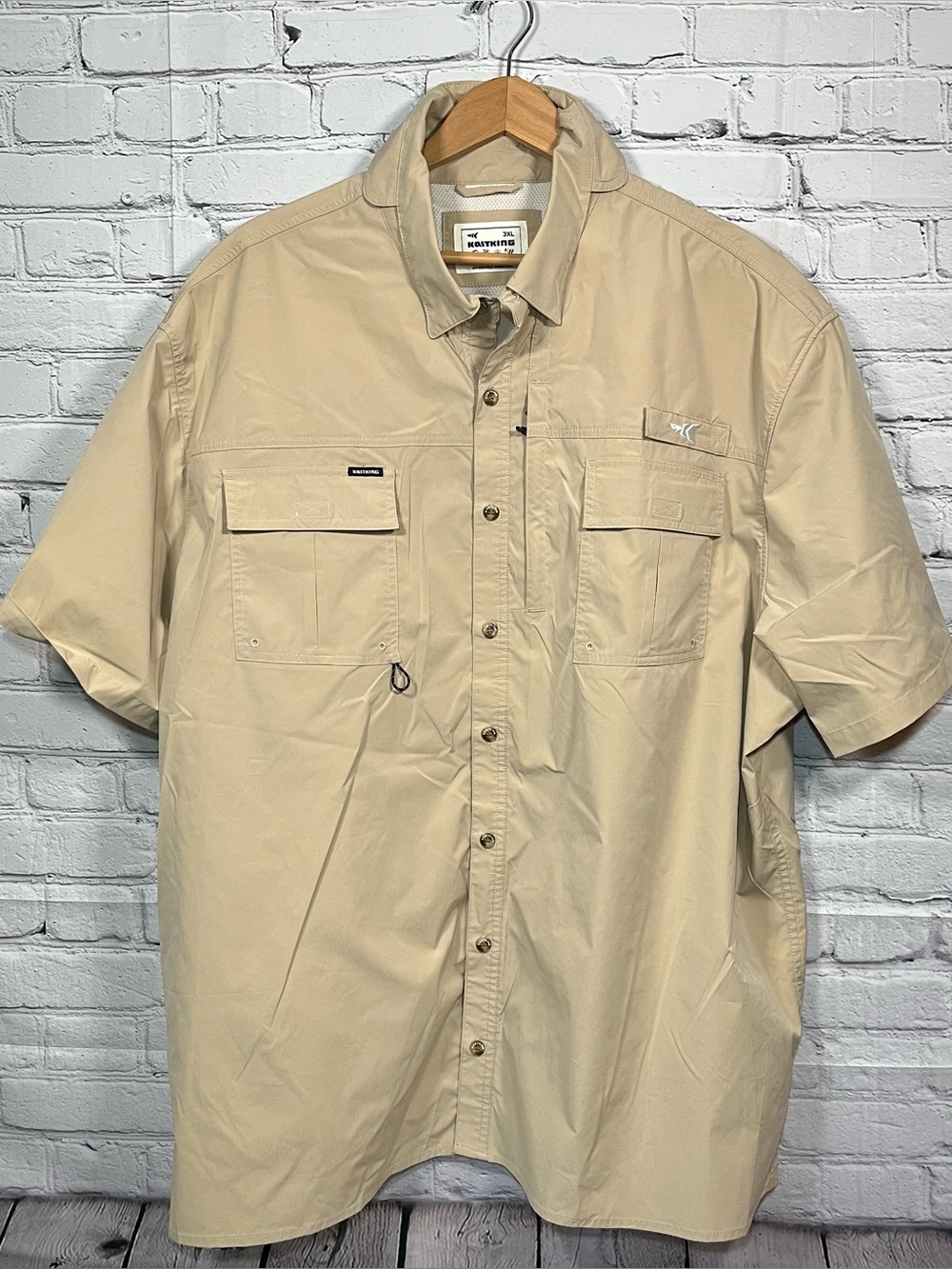 KastKing Fishing Outdoor Vented Shirt Mens 3XL Beige Pockets Short Sleeve